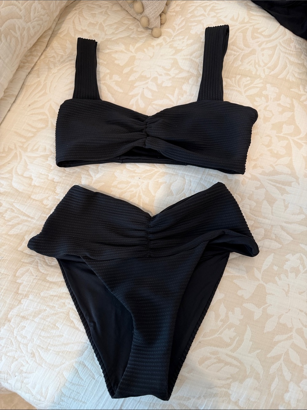 l*space Black Textured High-Waisted Bikini Set